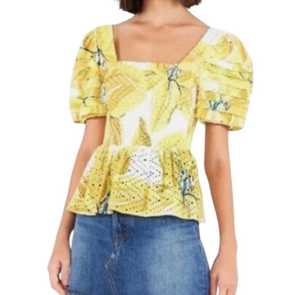 Farm Rio Azalea Yellow Smocked Eyelet Top - Picture 1 of 8